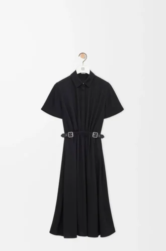 Belted dress in stretch viscose Black