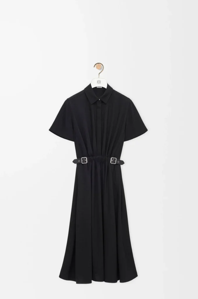 Belted dress in stretch viscose Black