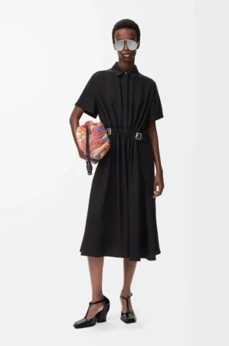 Belted dress in stretch viscose Black