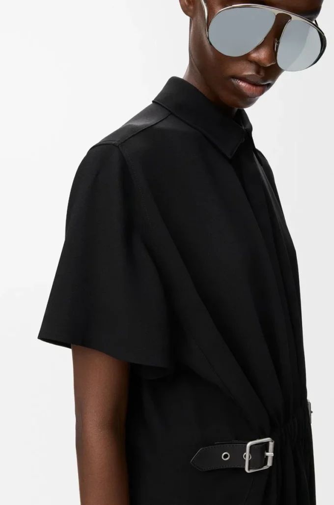 Belted dress in stretch viscose Black