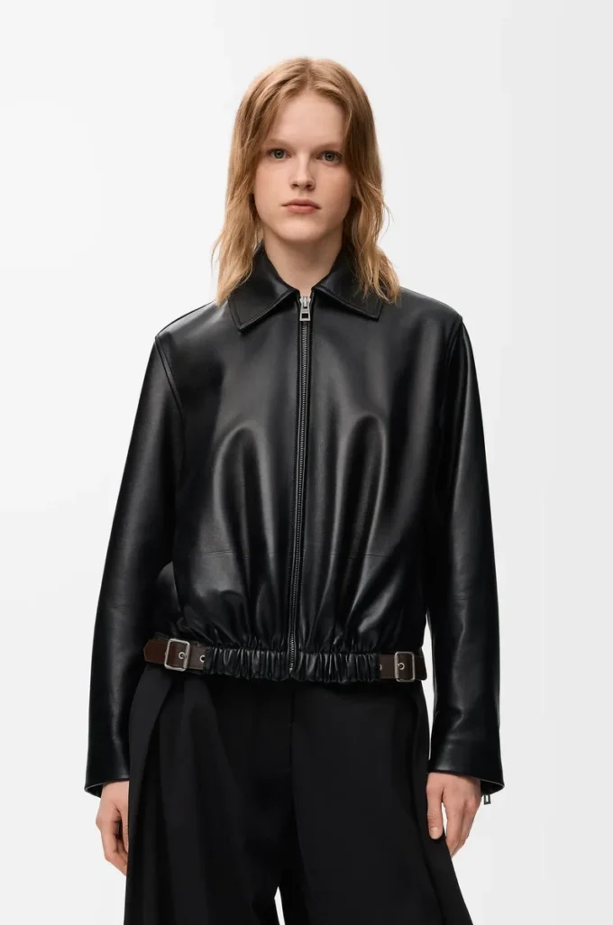 Belted jacket in nappa lambskin Black Belted jacket in nappa lambskin Black
