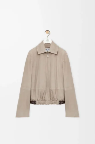 Belted jacket in suede goatskin Dark Beige