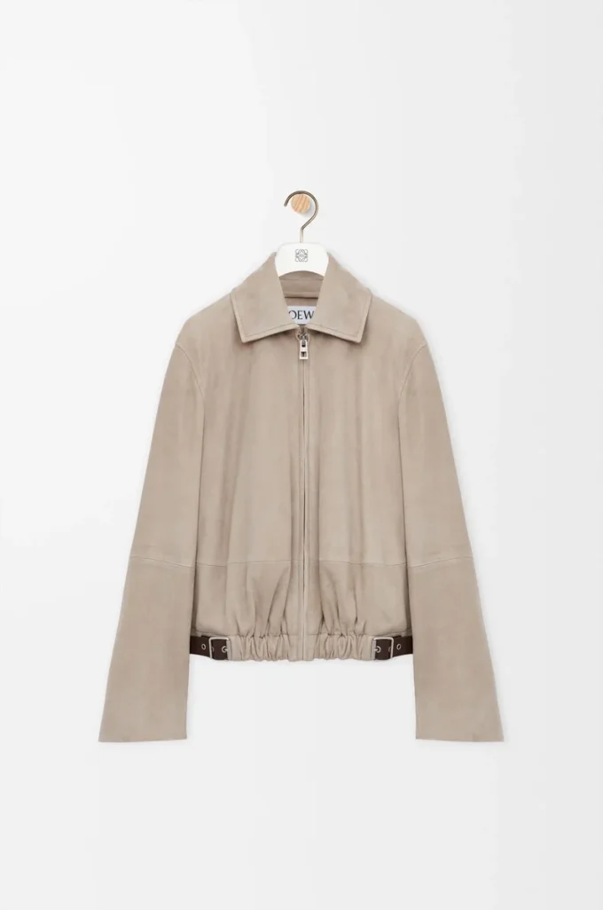 Belted jacket in suede goatskin Dark Beige Belted jacket in suede goatskin Dark Beige