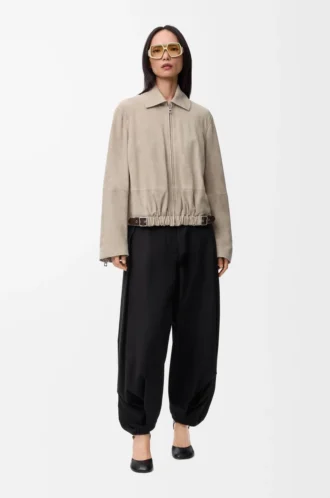 Belted jacket in suede goatskin Dark Beige