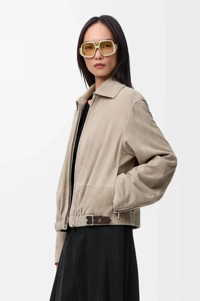 Belted jacket in suede goatskin Dark Beige Belted jacket in suede goatskin Dark Beige