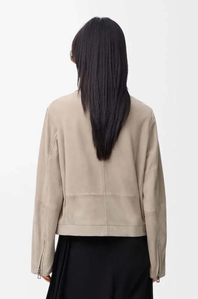 Belted jacket in suede goatskin Dark Beige Belted jacket in suede goatskin Dark Beige
