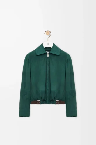 Belted jacket in suede goatskin Green