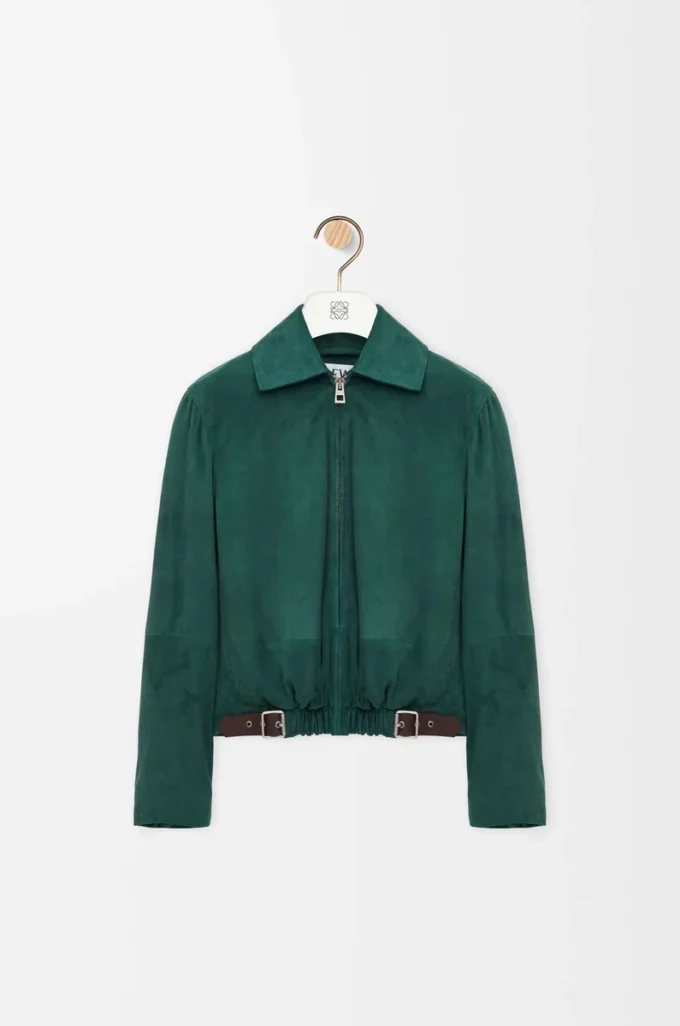 Belted jacket in suede goatskin Green Belted jacket in suede goatskin Green
