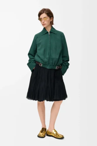 Belted jacket in suede goatskin Green