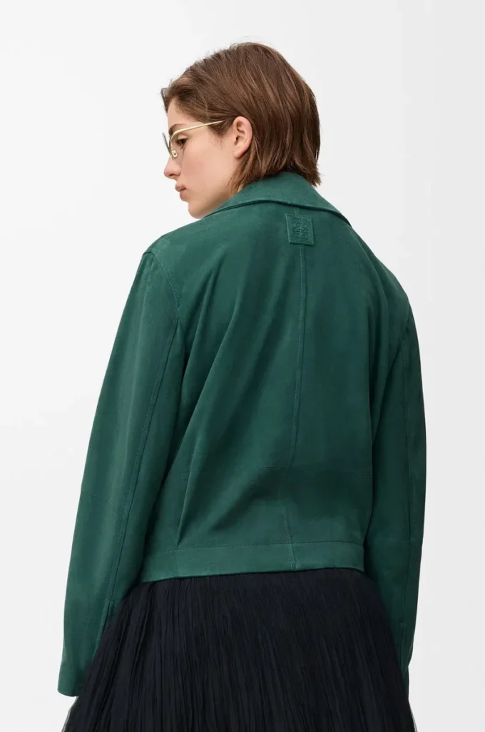 Belted jacket in suede goatskin Green Belted jacket in suede goatskin Green