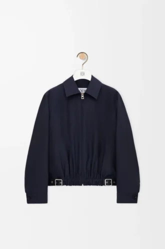 Belted jacket in wool and silk Navy Blue