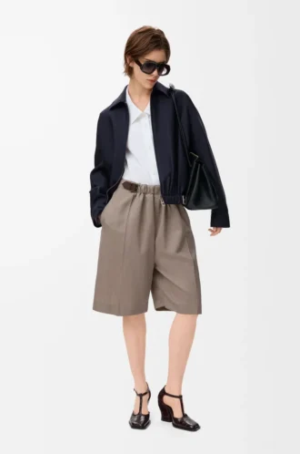 Belted jacket in wool and silk Navy Blue