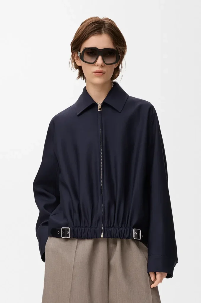 Belted jacket in wool and silk Navy Blue Belted jacket in wool and silk Navy Blue