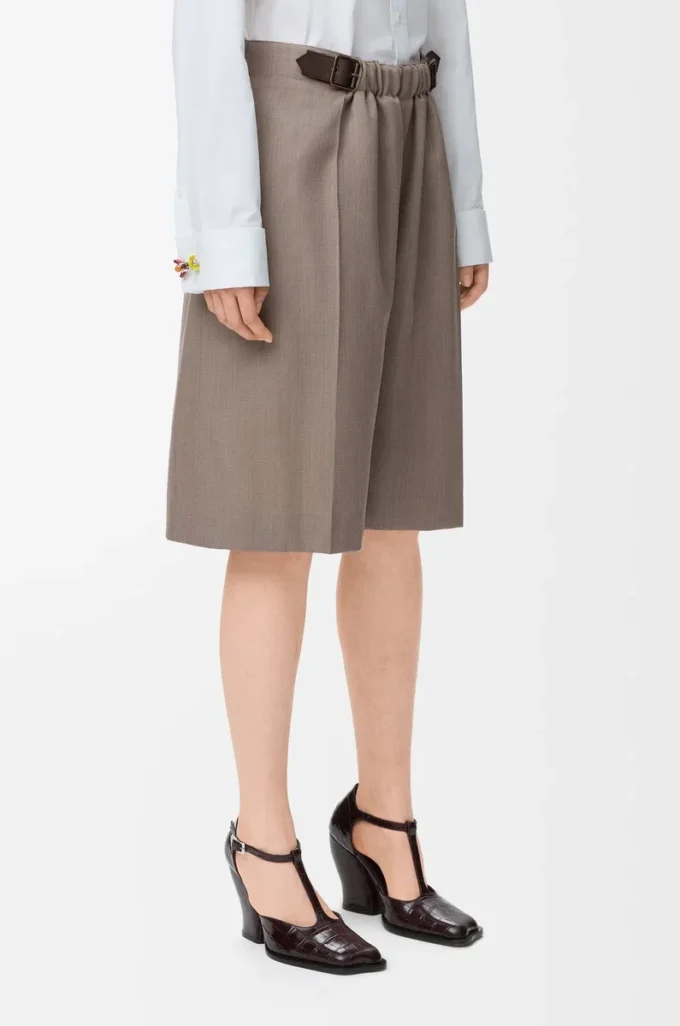 Belted shorts in wool Beige Melange Belted shorts in wool Beige Melange