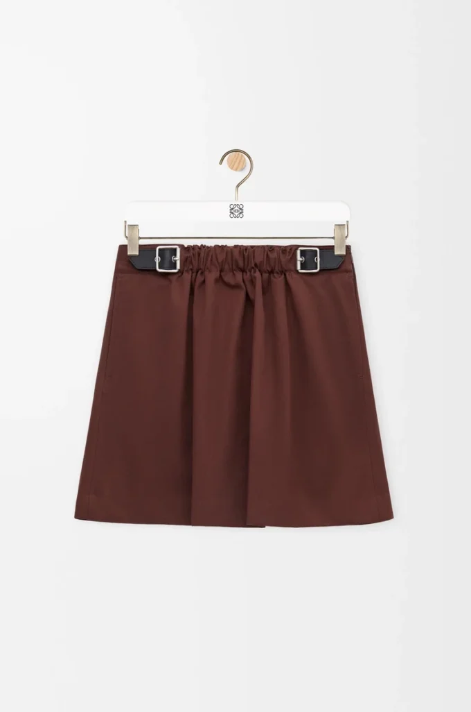 Belted skirt in cotton and silk Coffee