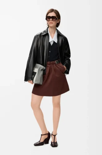 Belted skirt in cotton and silk Coffee