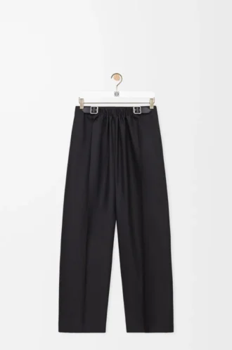 Belted trousers in wool and silk Black