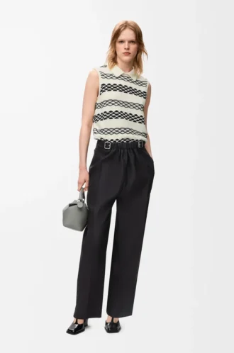 Belted trousers in wool and silk Black