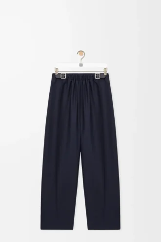 Belted trousers in wool and silk Navy Blue