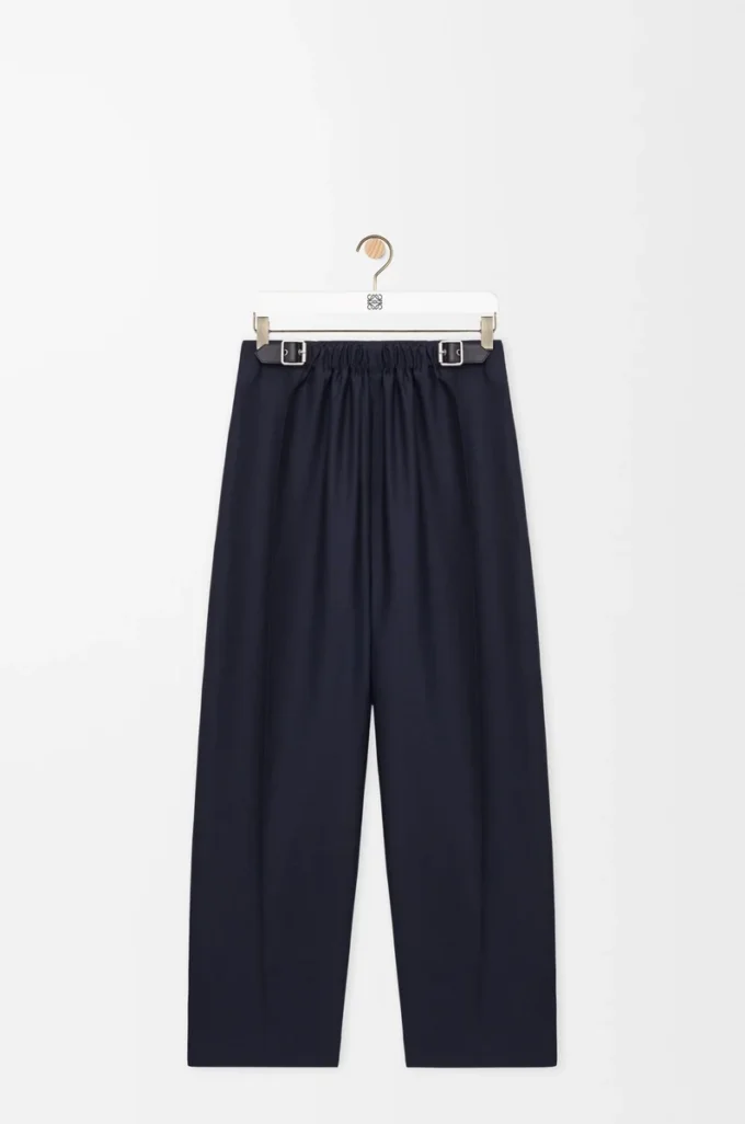Belted trousers in wool and silk Navy Blue