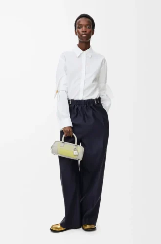 Belted trousers in wool and silk Navy Blue