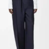 Belted trousers in wool and silk Navy Blue
