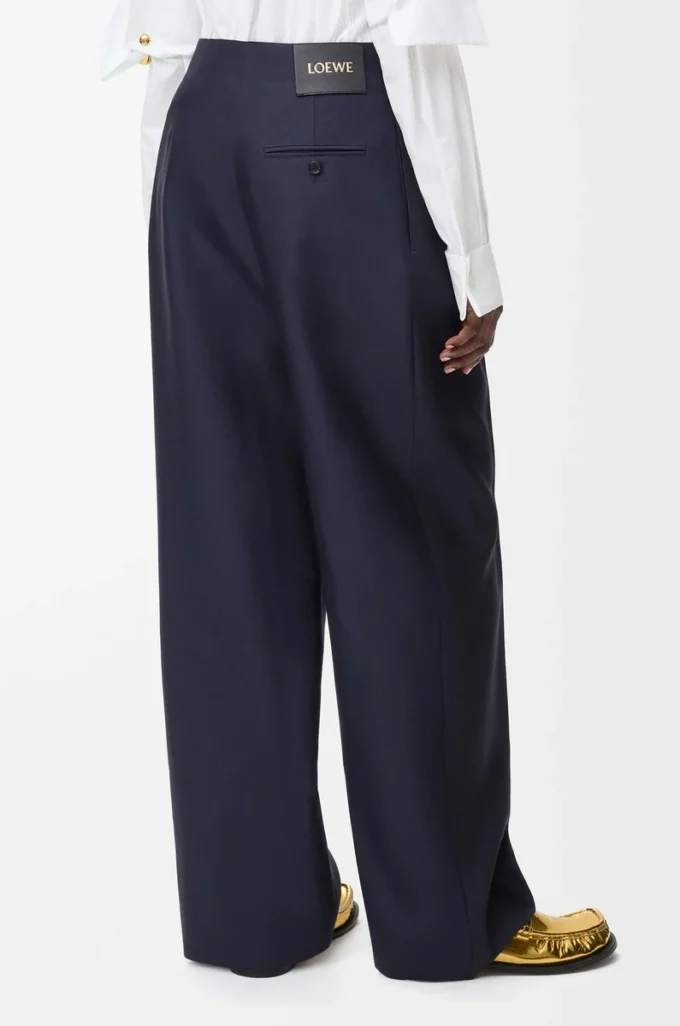 Belted trousers in wool and silk Navy Blue