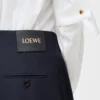 Belted trousers in wool and silk Navy Blue