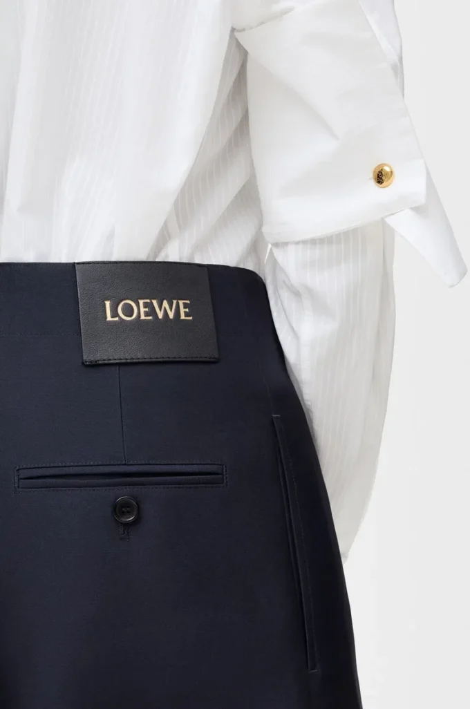 Belted trousers in wool and silk Navy Blue