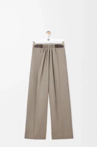 Belted trousers in wool Beige Melange