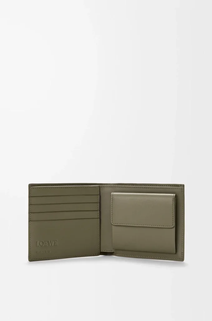 Bifold coin wallet in satin calfskin Khaki Green Bifold coin wallet in satin calfskin Khaki Green