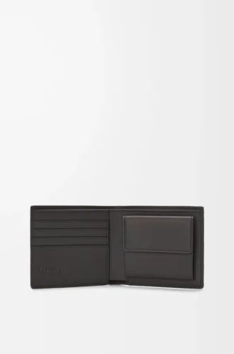 Bifold coin wallet in textured classic calfskin Dark Grey