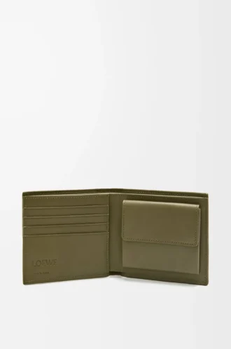 Bifold coin wallet in textured classic calfskin Dark Khaki