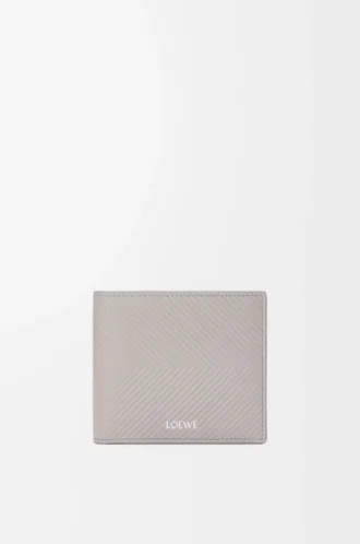 Bifold wallet in textured classic calfskin Shell Grey