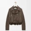 Biker jacket in nappa lambskin Khaki Green