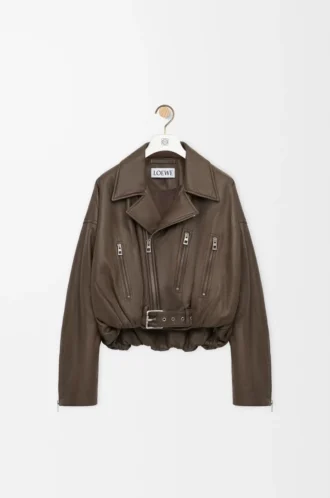 Biker jacket in nappa lambskin Khaki Green
