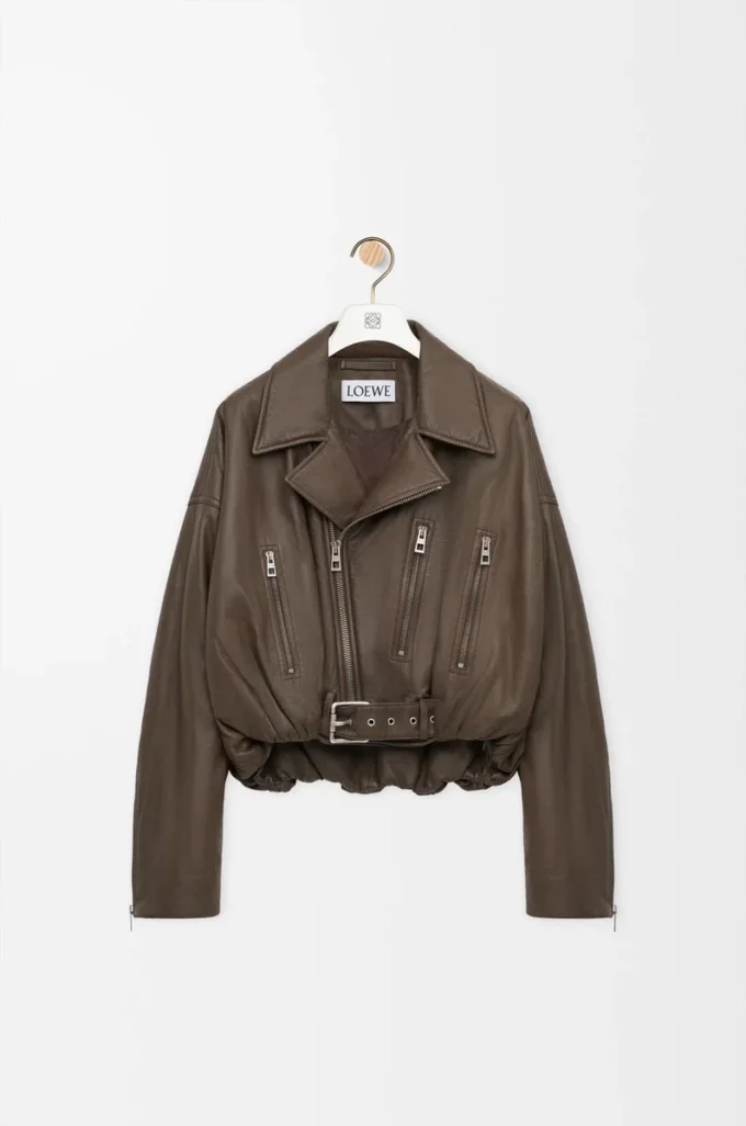 Biker jacket in nappa lambskin Khaki Green