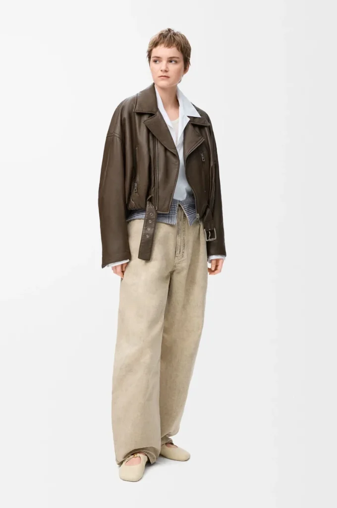 Biker jacket in nappa lambskin Khaki Green