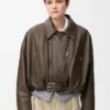 Biker jacket in nappa lambskin Khaki Green