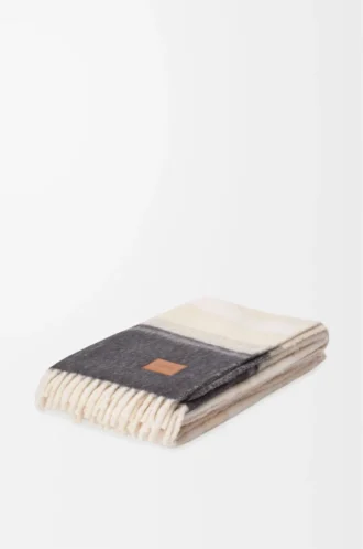 Blanket in alpaca and wool blend Light Beige/Multicolor
