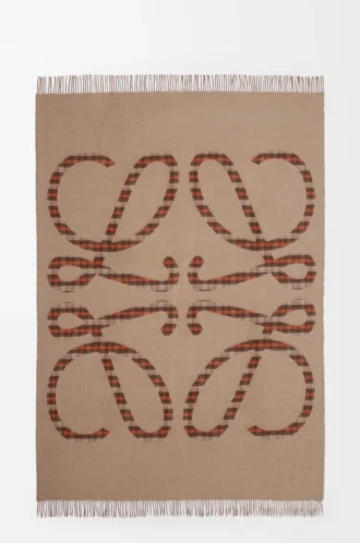 Blanket in wool and cashmere Beige/Orange