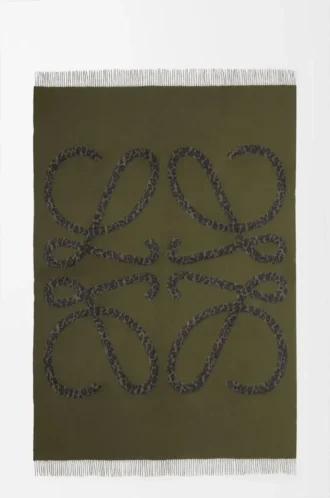 Blanket in wool and cashmere Khaki Green/Black