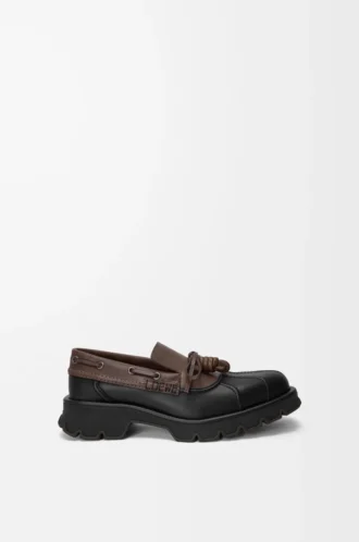 Bobby derby in calfskin and vegetable-tanned calfskin Black/Cacao