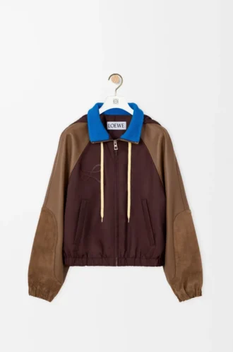 Bomber jacket in nylon, nappa lambskin and suede calfskin Brown
