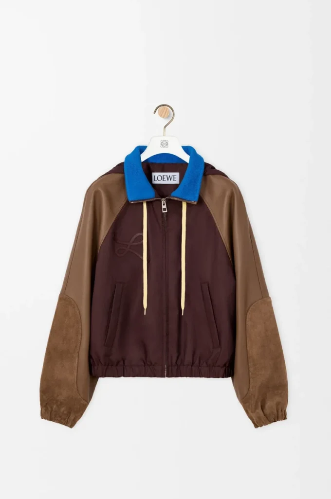 Bomber jacket in nylon, nappa lambskin and suede calfskin Brown Bomber jacket in nylon, nappa lambskin and suede calfskin Brown
