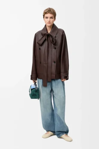 Bow jacket in nappa lambskin Dark Chocolate
