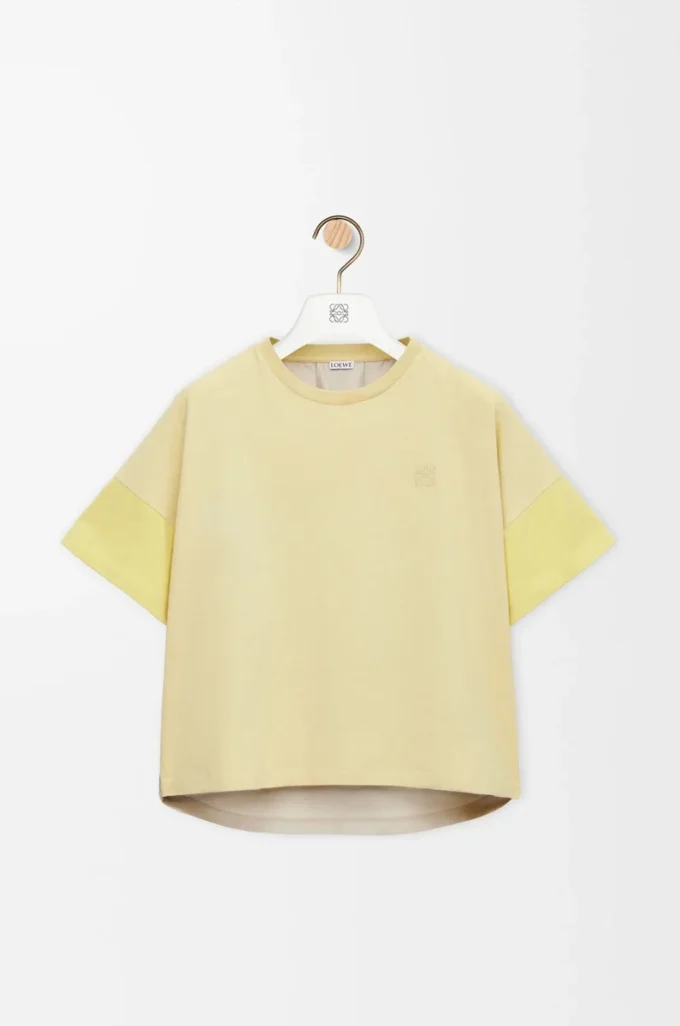 Boxy fit T-shirt in cotton and silk Pale Grey/Light Citrine Boxy fit T-shirt in cotton and silk Pale Grey/Light Citrine