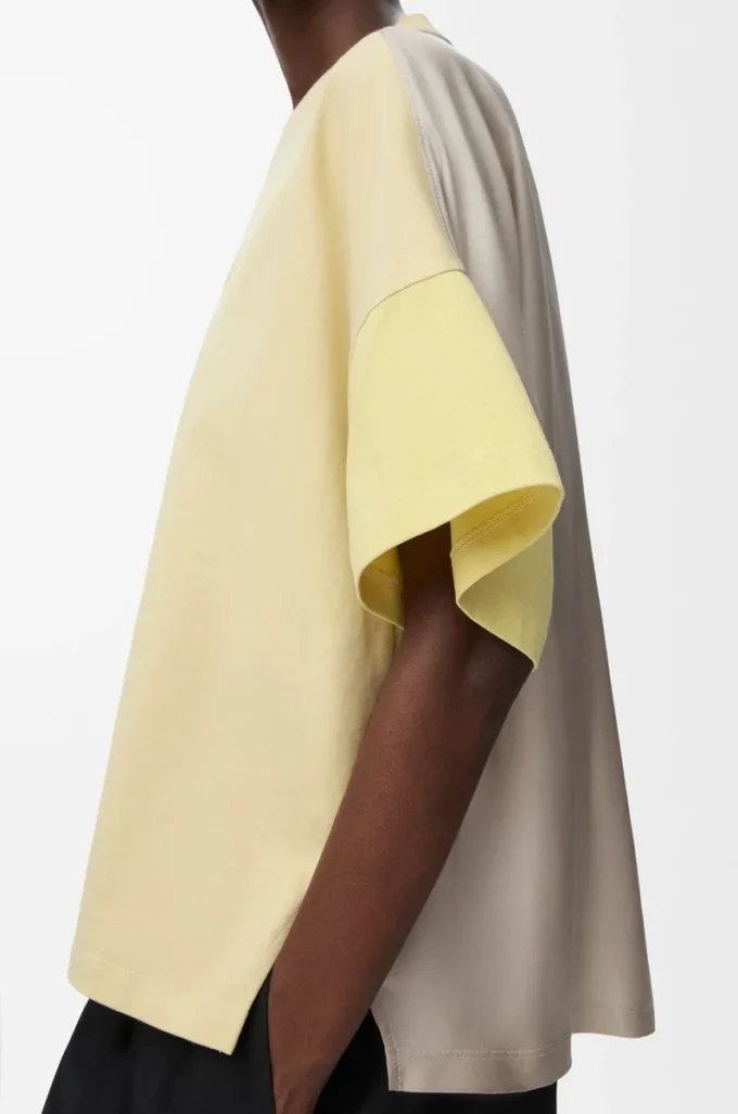 Boxy fit T-shirt in cotton and silk Pale Grey/Light Citrine Boxy fit T-shirt in cotton and silk Pale Grey/Light Citrine