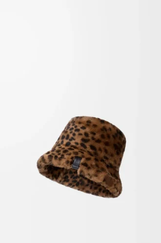 Bucket hat in printed shearling Beige/Brown