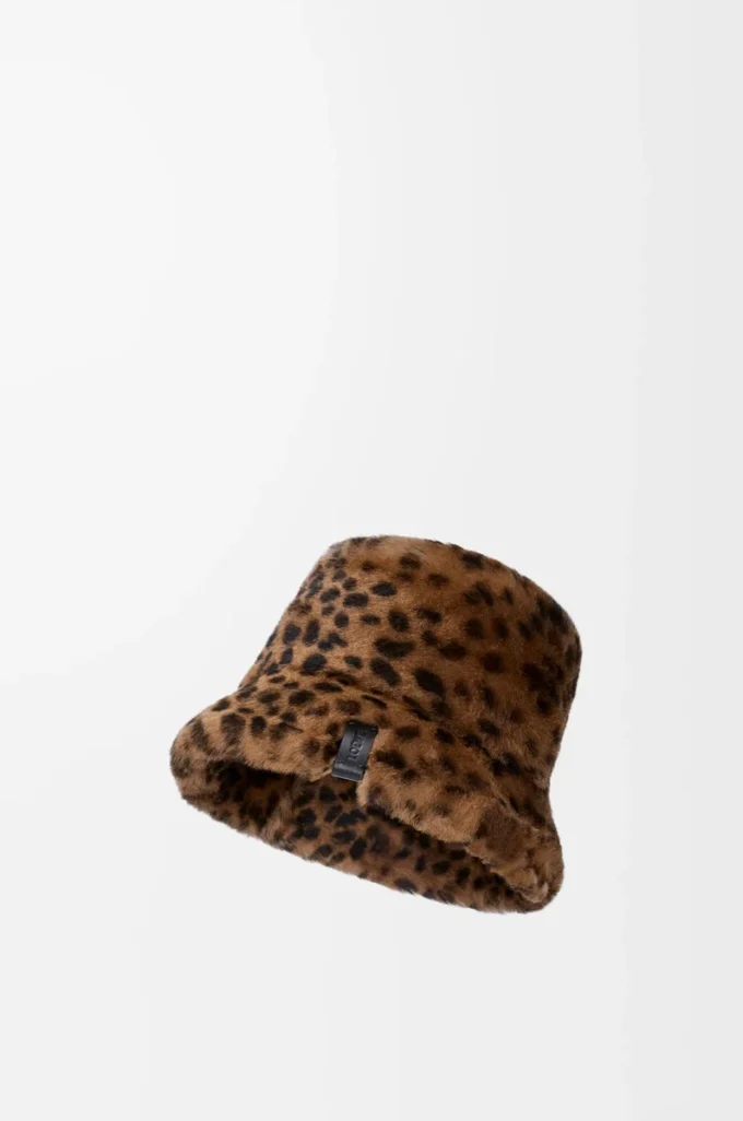 Bucket hat in printed shearling Beige/Brown Bucket hat in printed shearling Beige/Brown